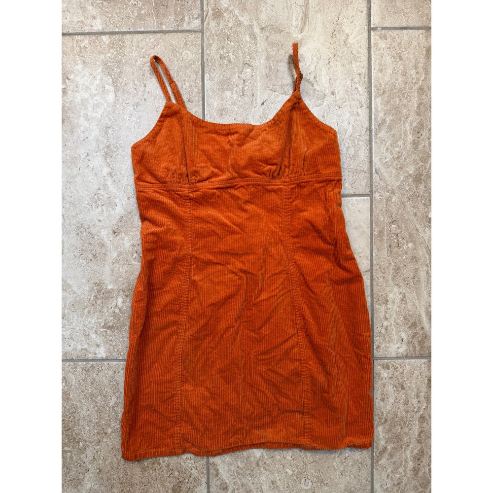 Wild Fable Burnt Orange Corduroy Mini Dress Medium Sleeveless Square Neck Zip